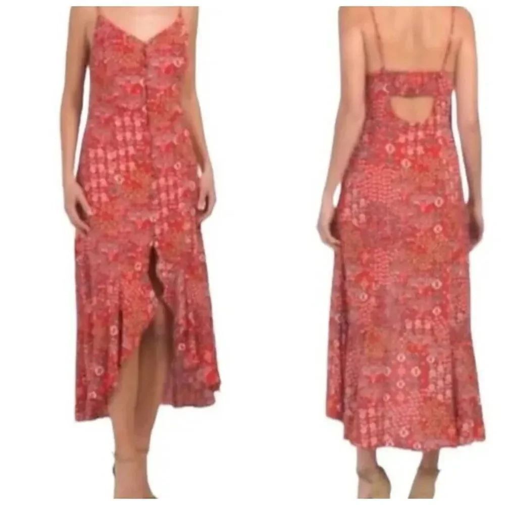 Abel The Label Red Hi-Low Lola Maxi Dress sz Small